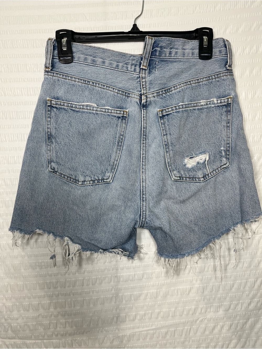 Agolde Criss Cross Light Blue High-Rise Frayed Denim Shorts Size 26 - Picture 3 of 12